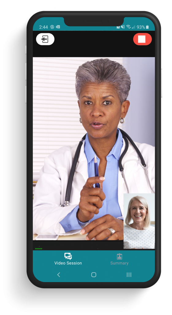Doctor conducting a video visit with a patient on a mobile device.